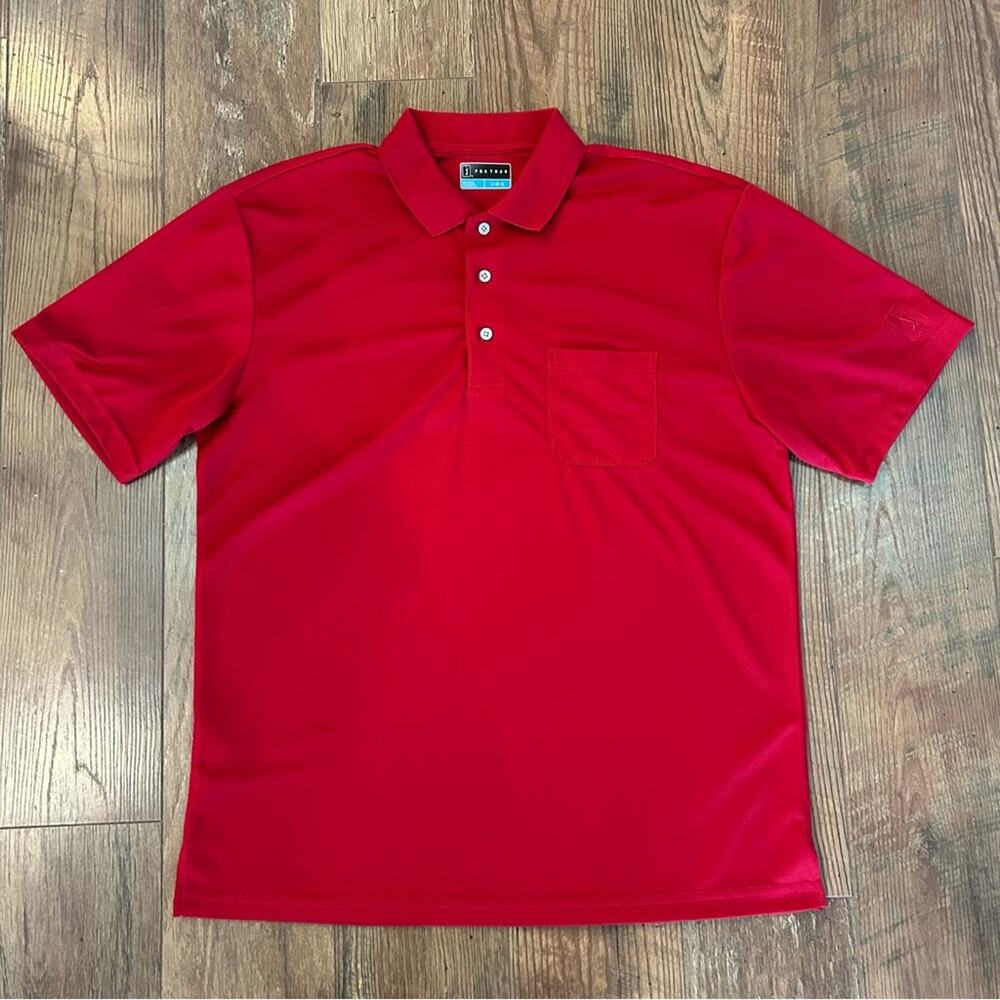 PGA Tour Polo Short Sleeve Shirt Red Large